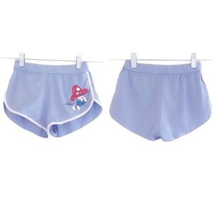 Romwe mini shorts Smurf blue dolphin Small Cartoon Graphic Shorts